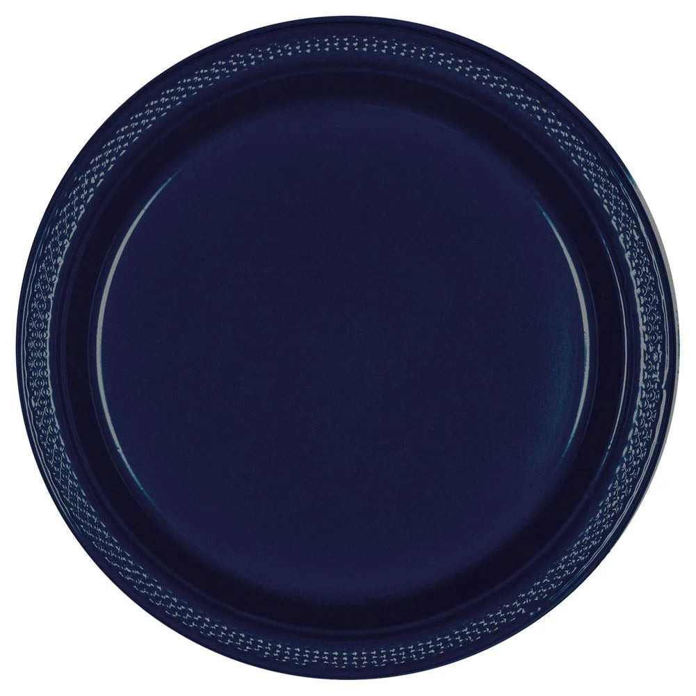 Amscan Plastic Dessert Plates, True Navy, 7", 50 ct - Case of 6