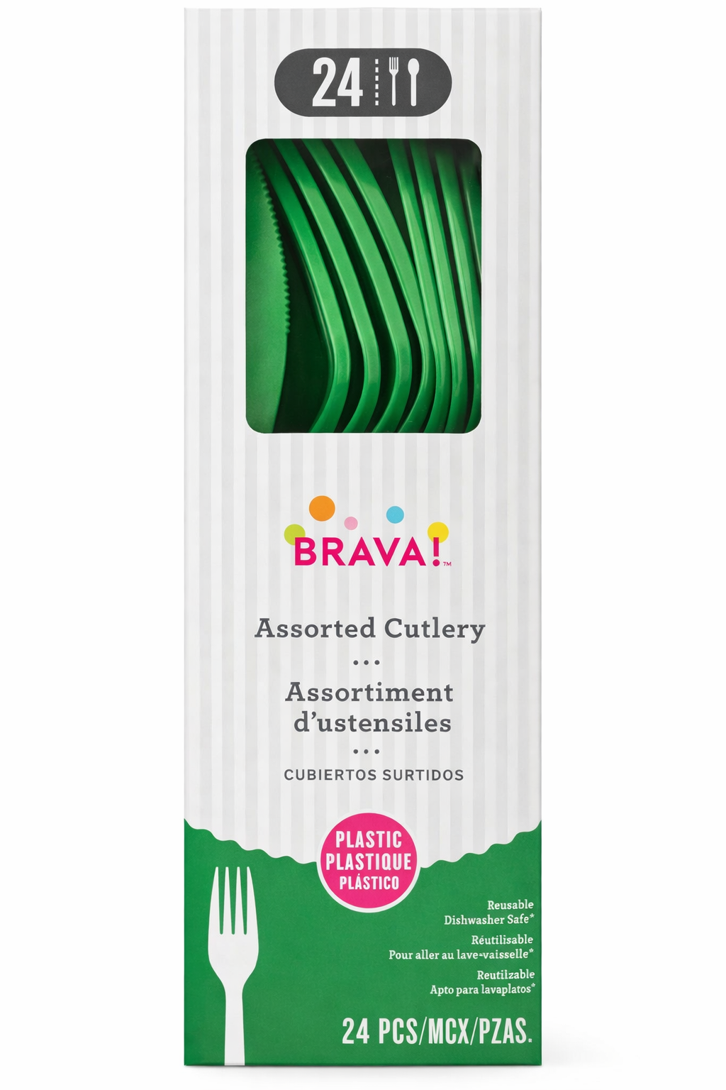 Amscan Heavy Weight Plastic Cutlery Assortment, Festive Green, 24 ct - Case of 72