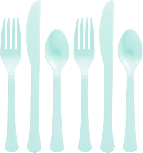 Amscan Heavy Weight Plastic Cutlery Assortment, Robin's Egg Blue, 200 ct - Case of 6