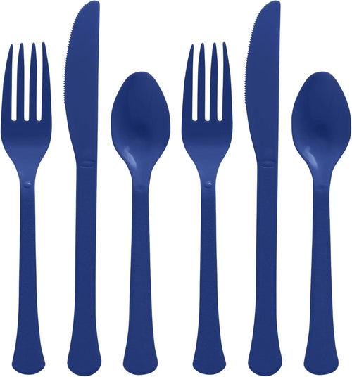 Amscan Heavy Weight Plastic Cutlery Assortment, True Navy, 200 ct - Case of 6