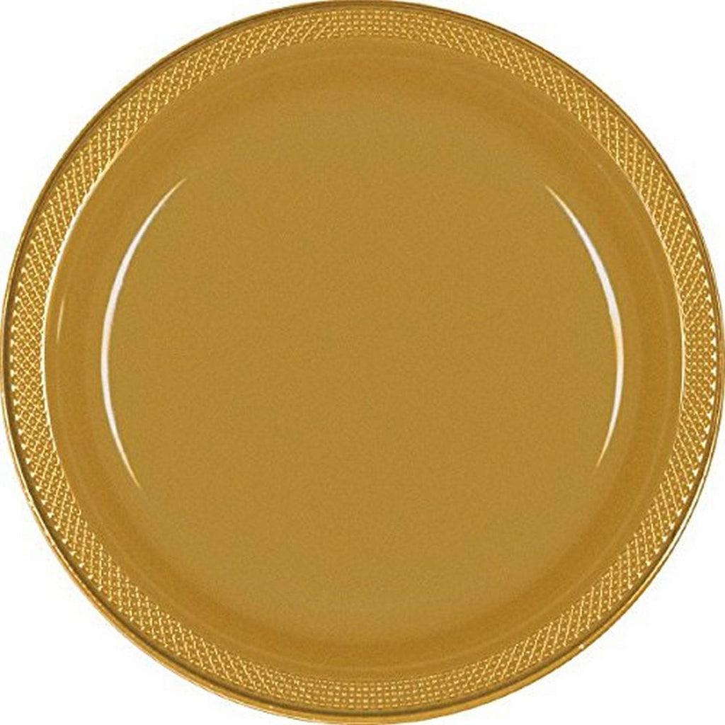 Amscan Plastic Dessert Plates, Gold, 7", 20 ct - Case of 10