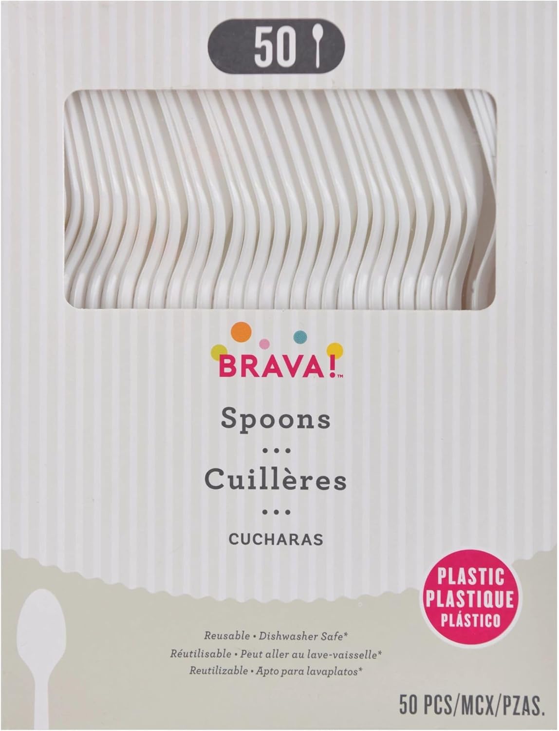 Amscan Heavy Weight Plastic Spoons, Frosty White, 50 ct - Case of 12