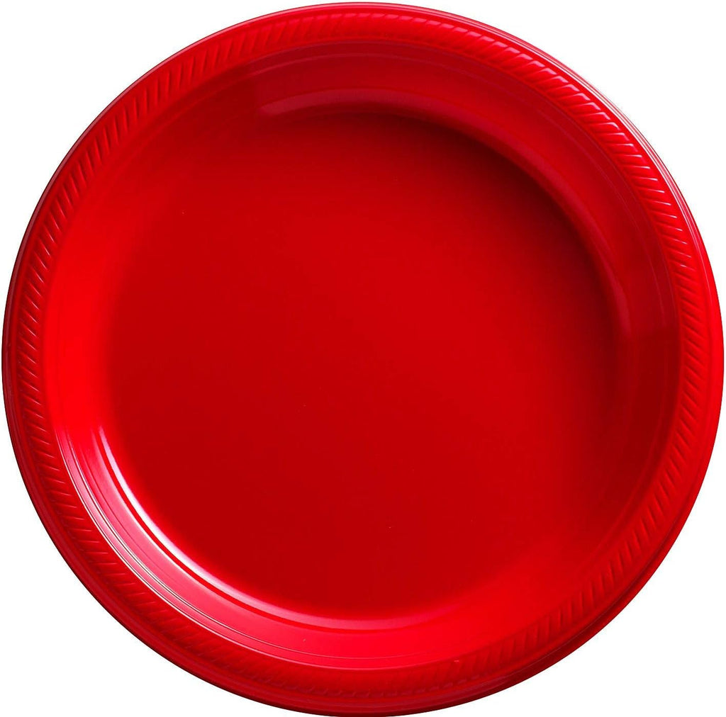 Amscan Plastic Dessert Plates, Apple Red, 7", 50 ct - Case of 6