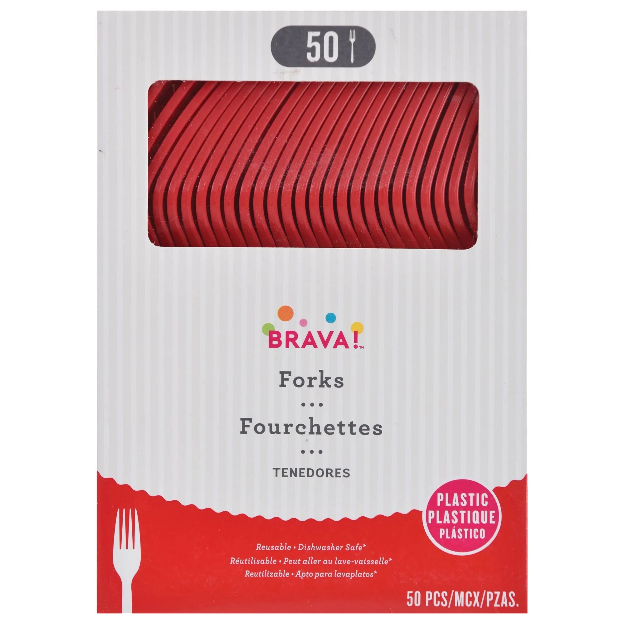 Amscan Heavy Weight Plastic Forks, Apple Red, 50 ct - Case of 12