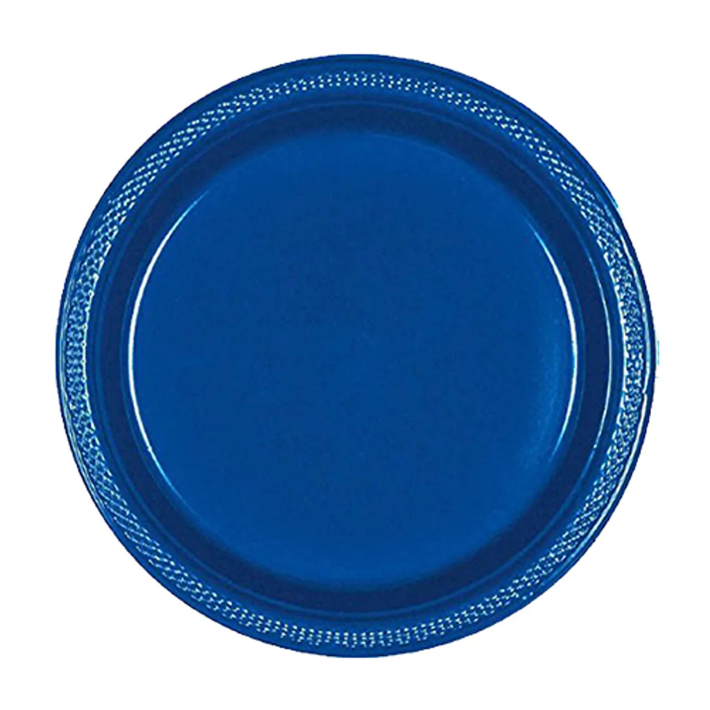 Amscan Plastic Dessert Plates, Bright Royal Blue, 7", 50 ct - Case of 6