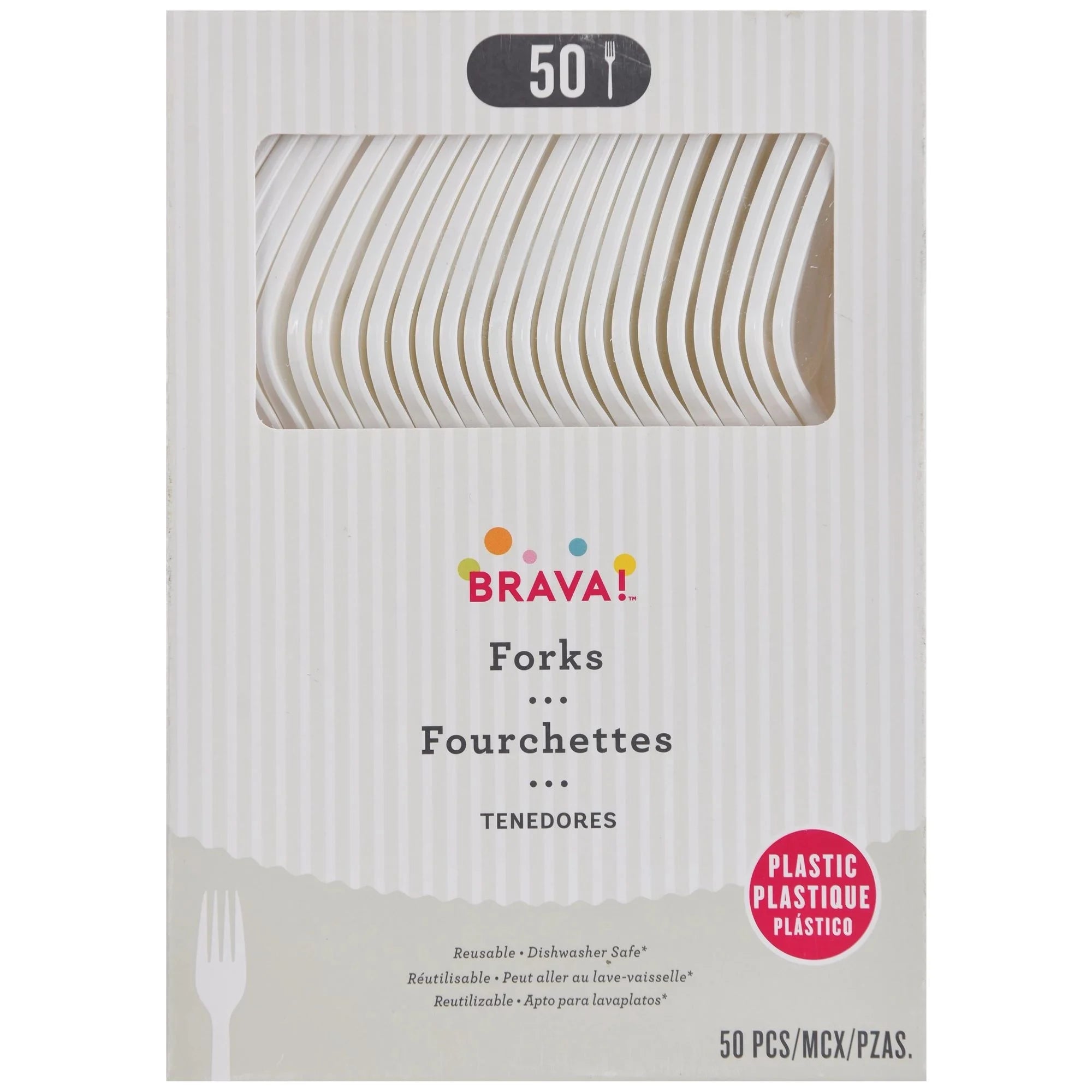 Amscan Heavy Weight Plastic Forks, Frosty White, 50 ct - Case of 12