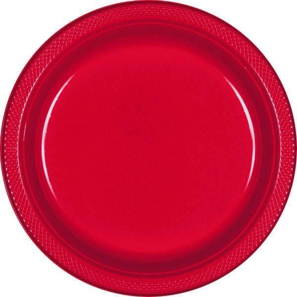 Amscan Plastic Dinner Plates, Apple Red, 10.25", 50 ct - Case of 6