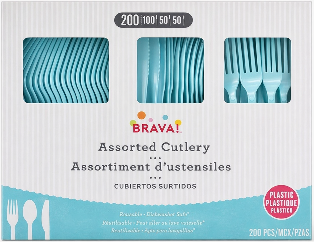 Amscan Heavy Weight Plastic Cutlery Assortment, Robin's Egg Blue, 200 ct - Case of 6