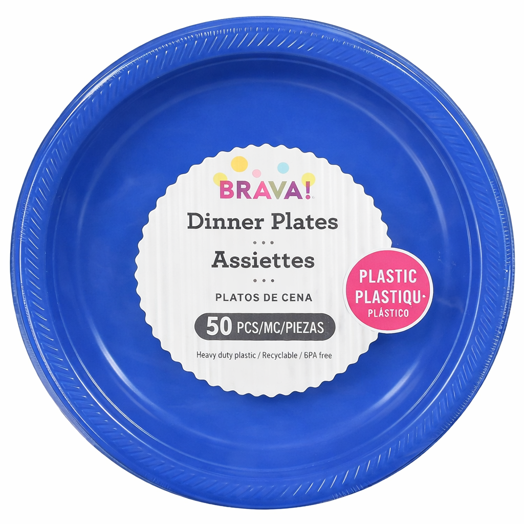 Amscan Plastic Dinner Plates, Bright Royal Blue, 10.25", 50 ct - Case of 6