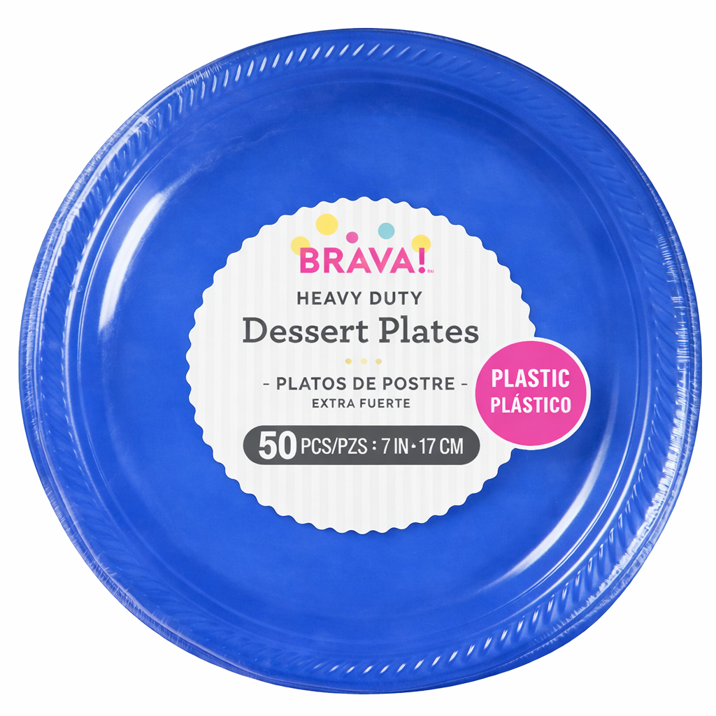 Amscan Plastic Dessert Plates, Bright Royal Blue, 7", 50 ct - Case of 6