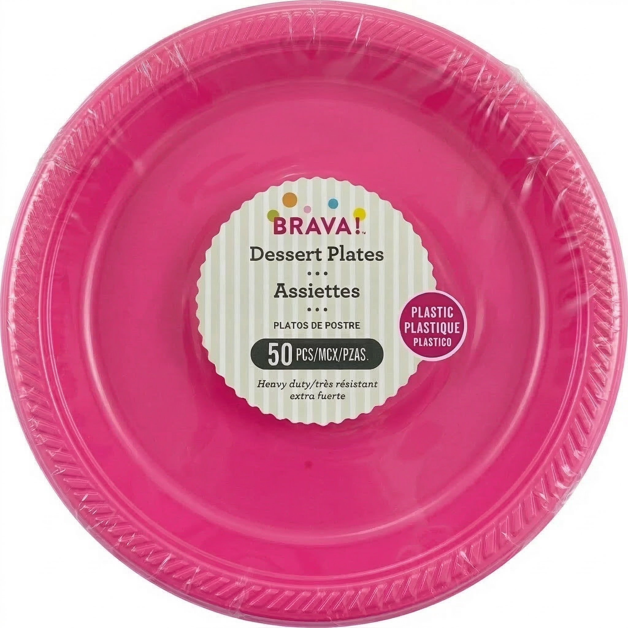 Amscan Plastic Dessert Plates, Bright Pink, 7", 50 ct - Case of 6
