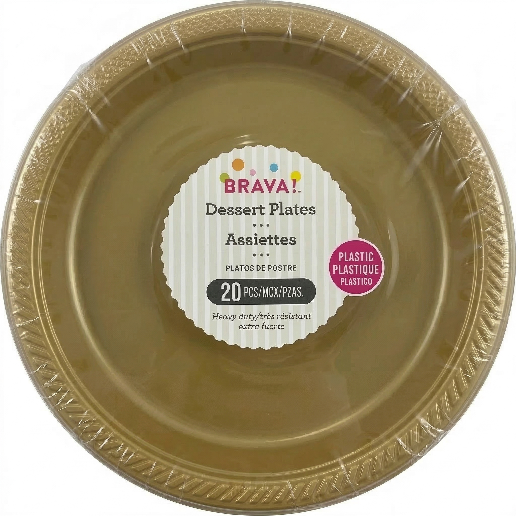 Amscan Plastic Dessert Plates, Gold, 7", 20 ct - Case of 10