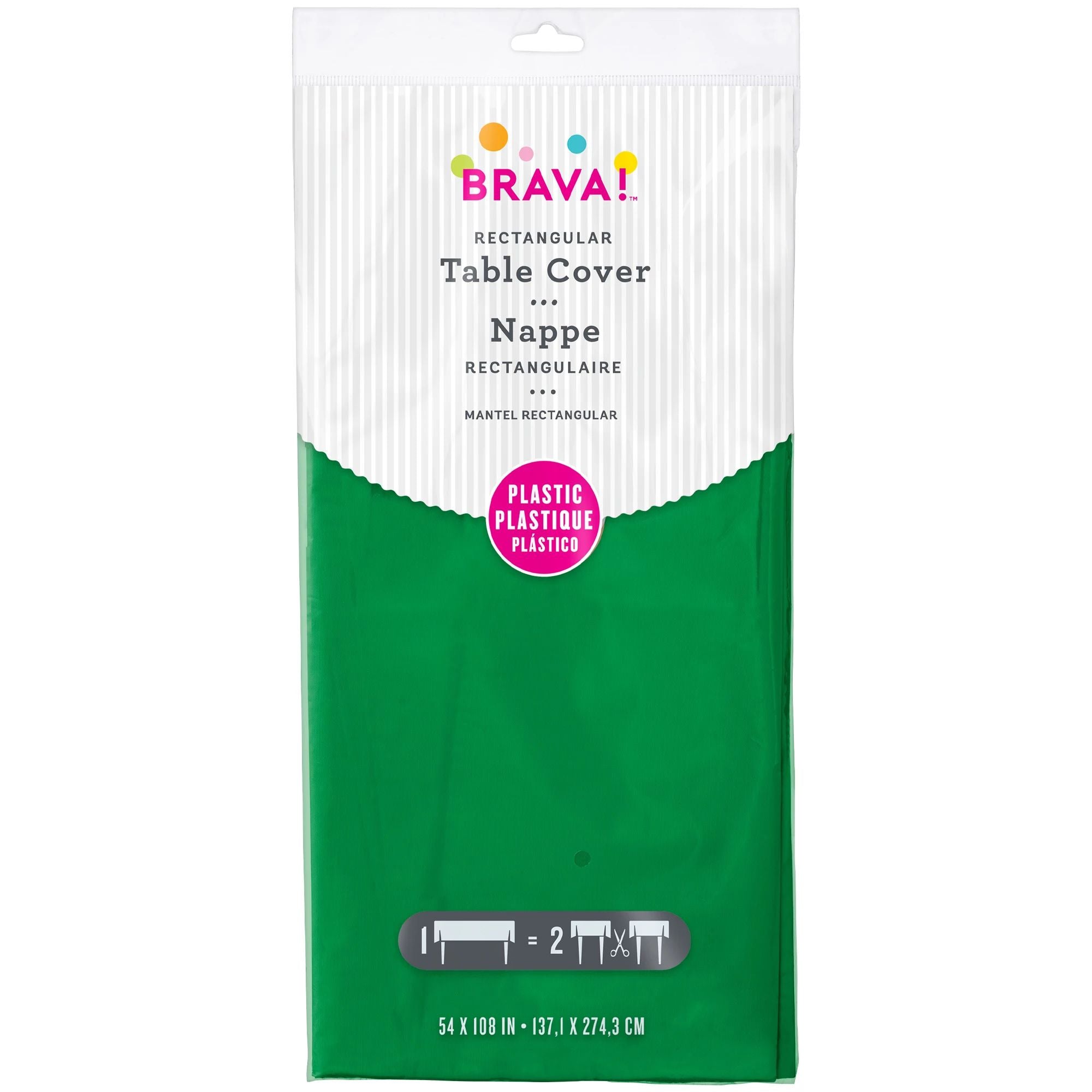 Amscan Plastic Tablecover, Rectangle 54" x 108", Green - Case of 72