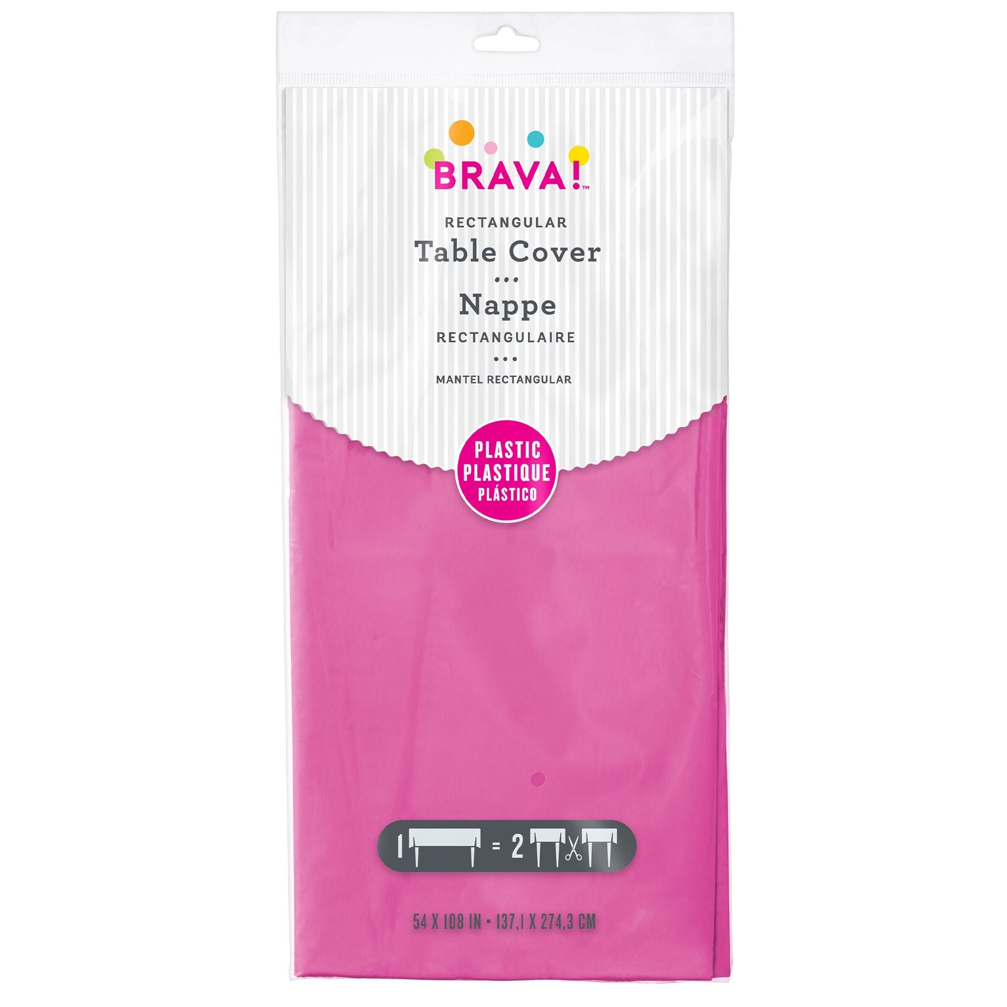 Amscan Plastic Tablecover, Rectangle 54" x 108", Bright Pink - Case of 72