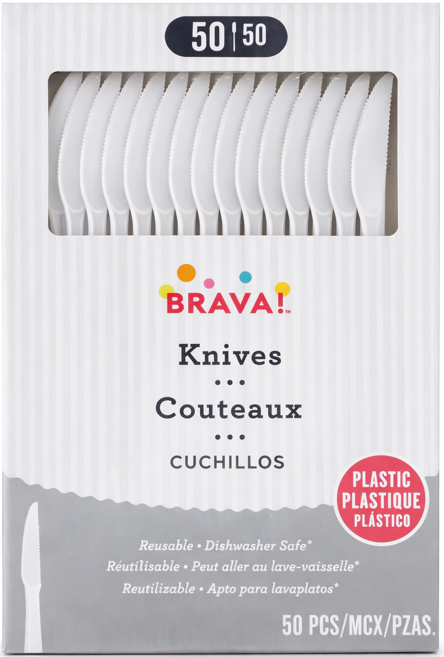Amscan Heavy Weight Plastic Knives, Frosty White, 50 ct - Case of 12
