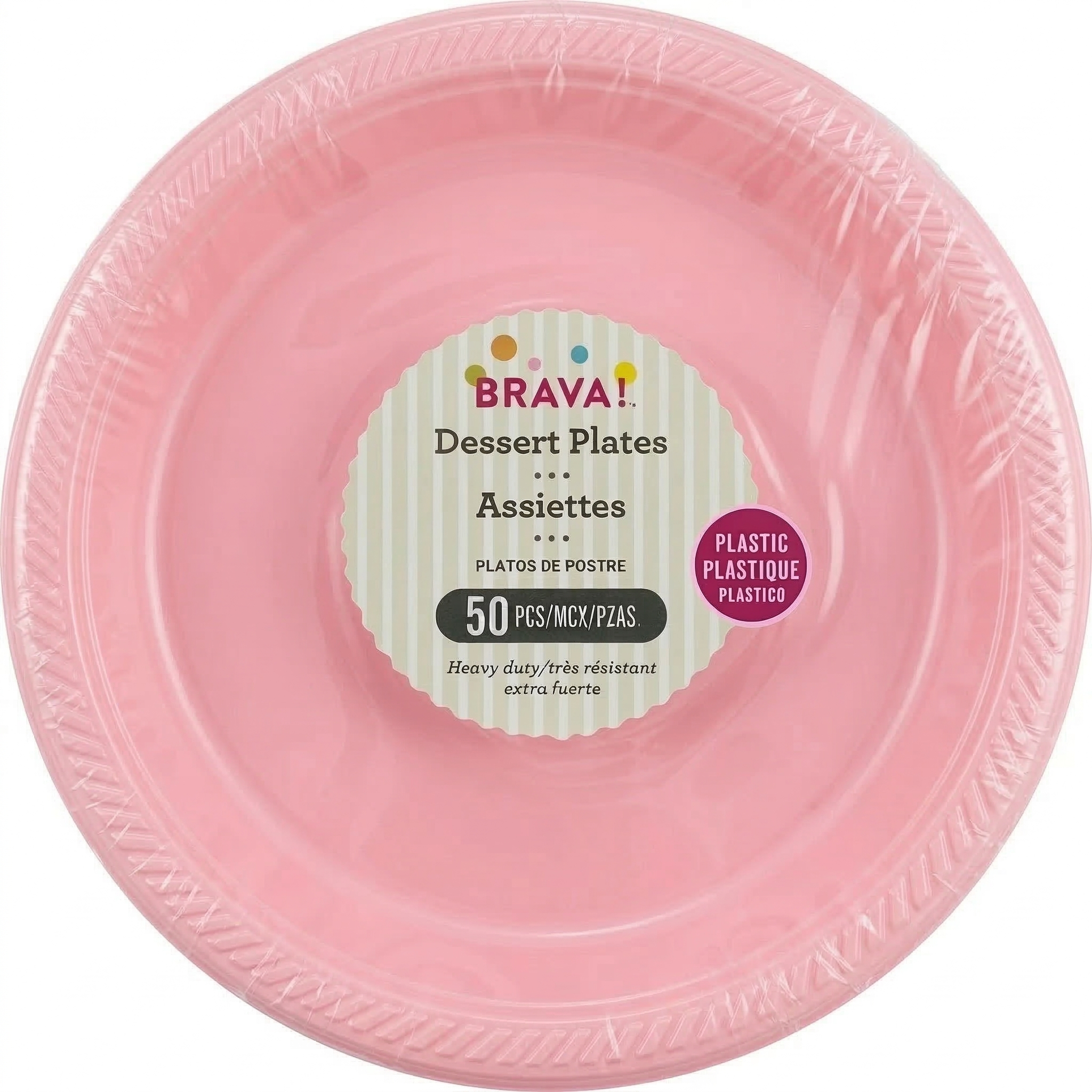 Amscan Plastic Dessert Plates, New Pink, 7", 50 ct - Case of 6