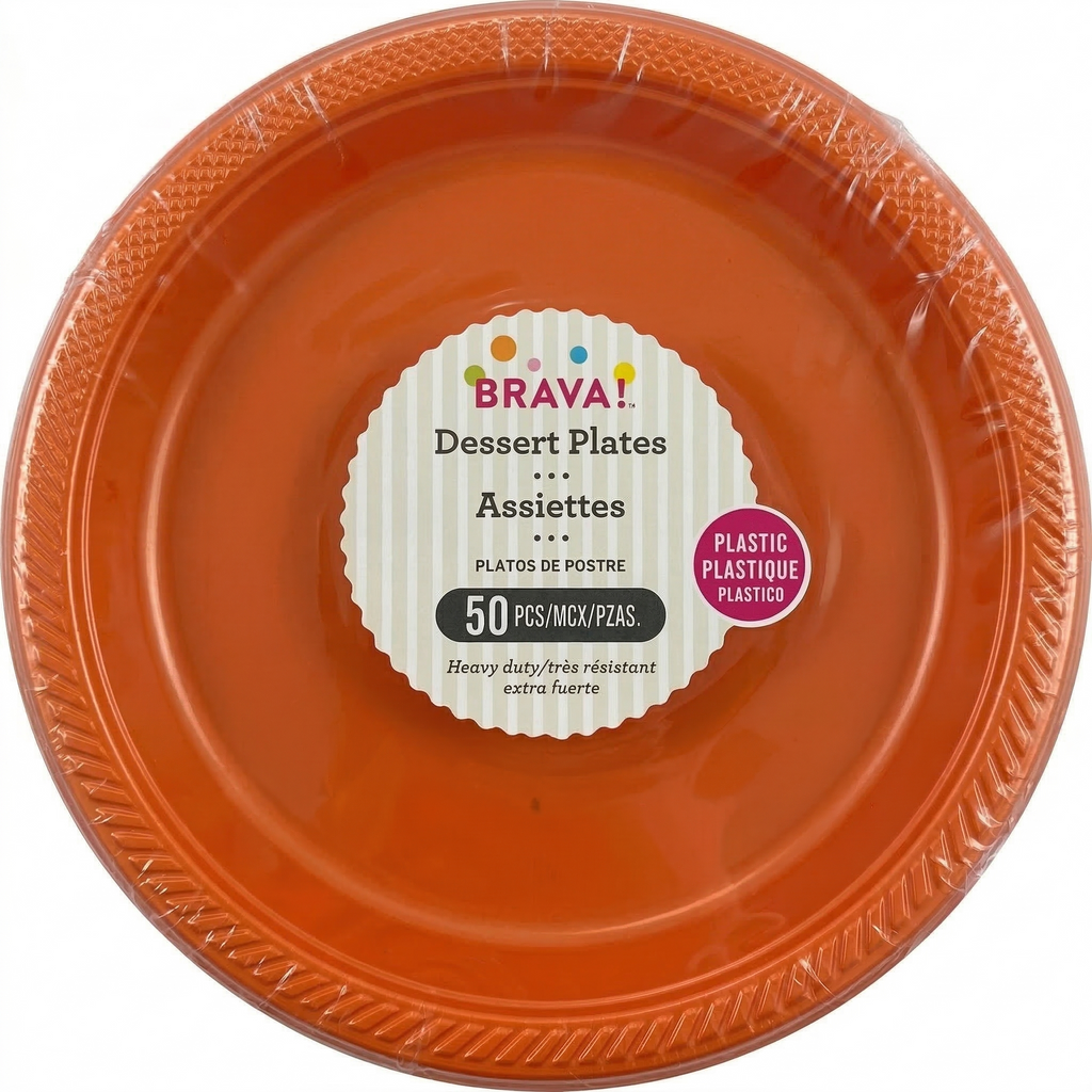 Amscan Plastic Dessert Plates, Orange, 7", 50 ct - Case of 6