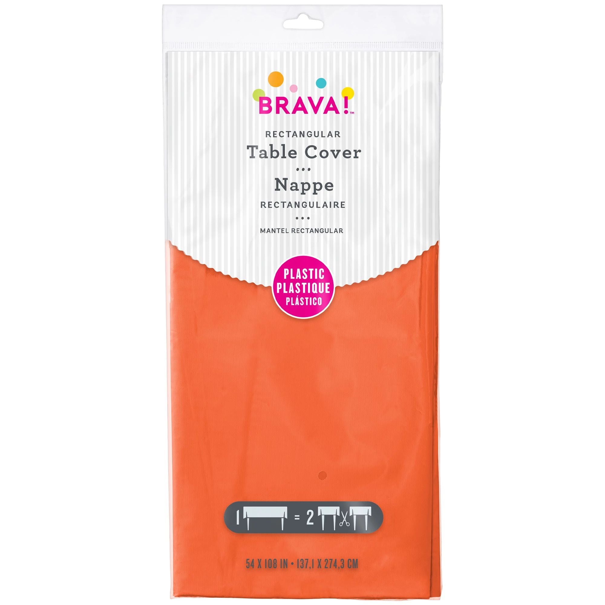 Amscan Plastic Tablecover, Rectangle 54" x 108", Orange - Case of 72
