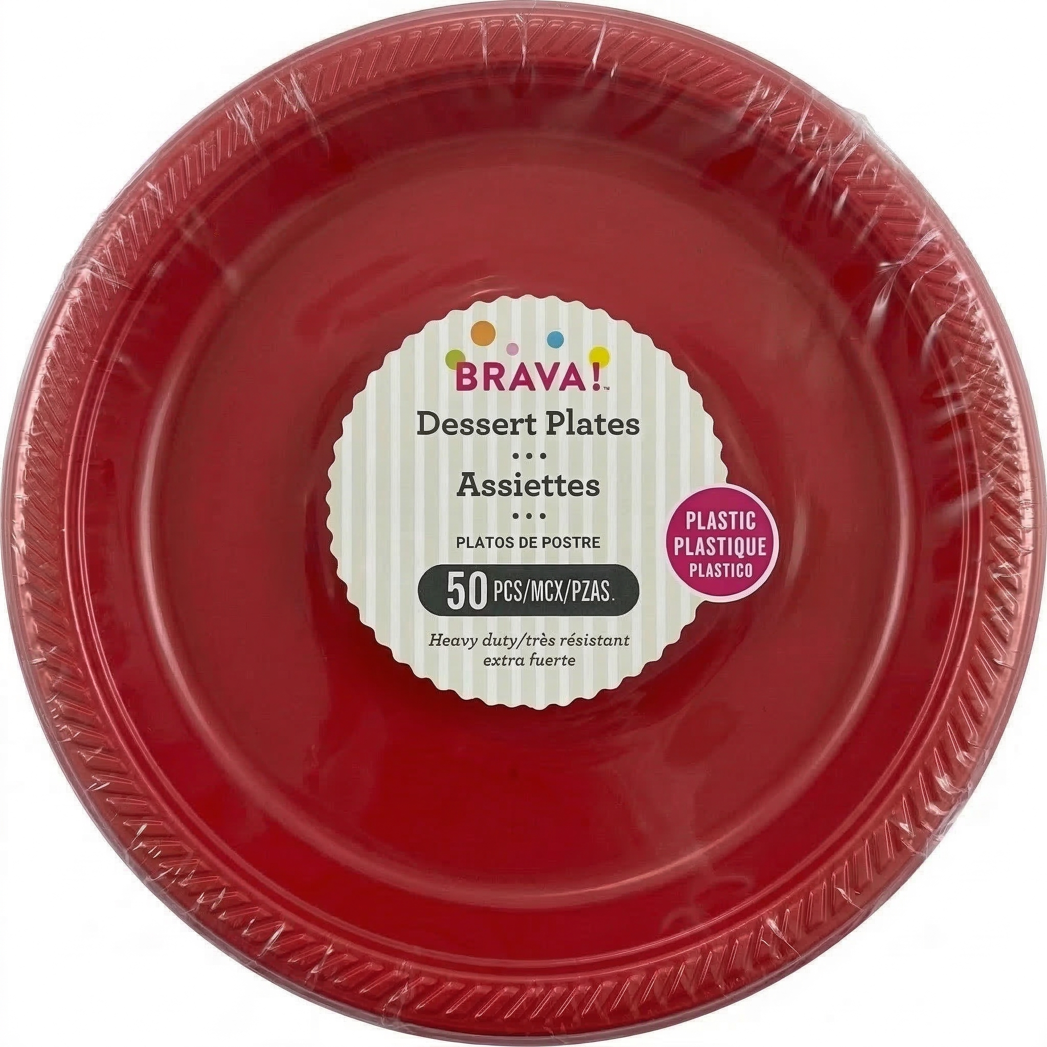 Amscan Plastic Dessert Plates, Apple Red, 7", 50 ct - Case of 6