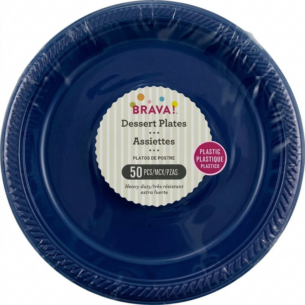 Amscan Plastic Dessert Plates, True Navy, 7", 50 ct - Case of 6