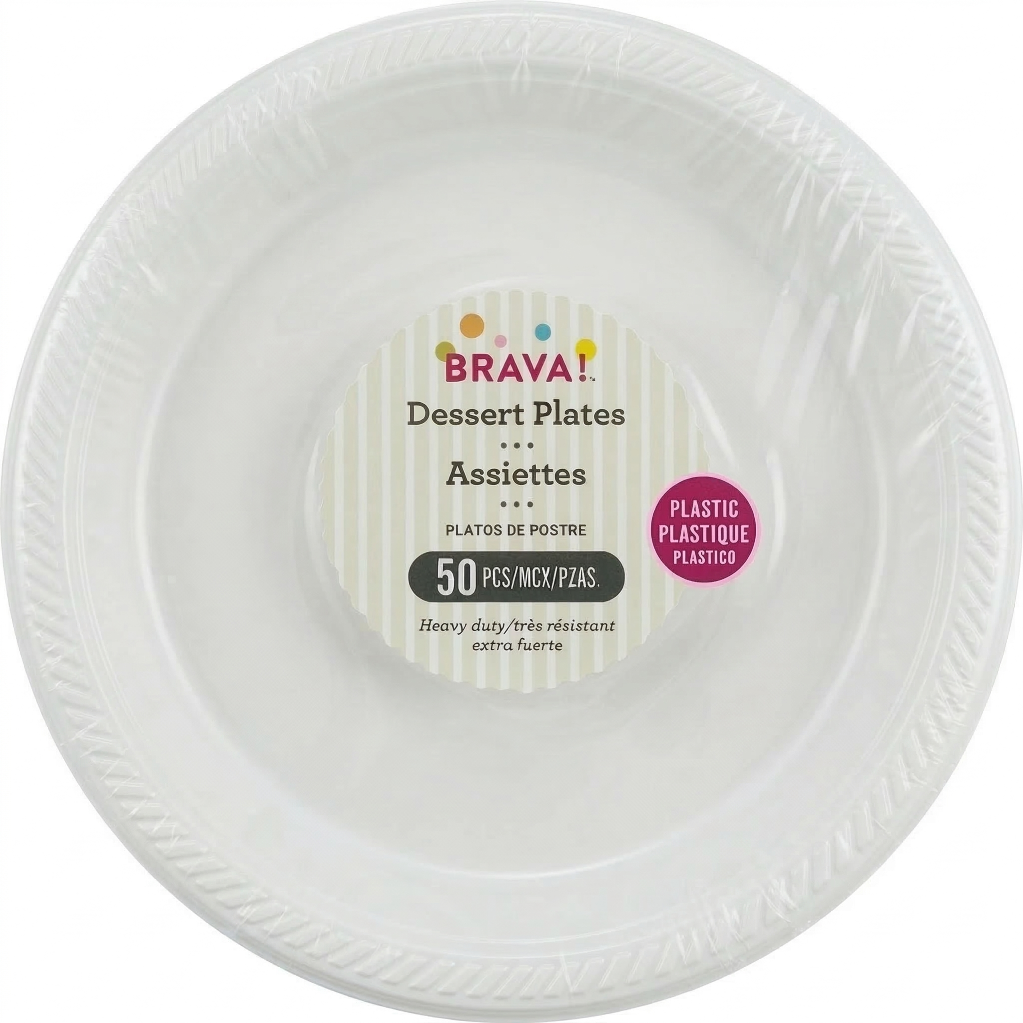 Amscan Plastic Dessert Plates, White, 7", 50 ct - Case of 6