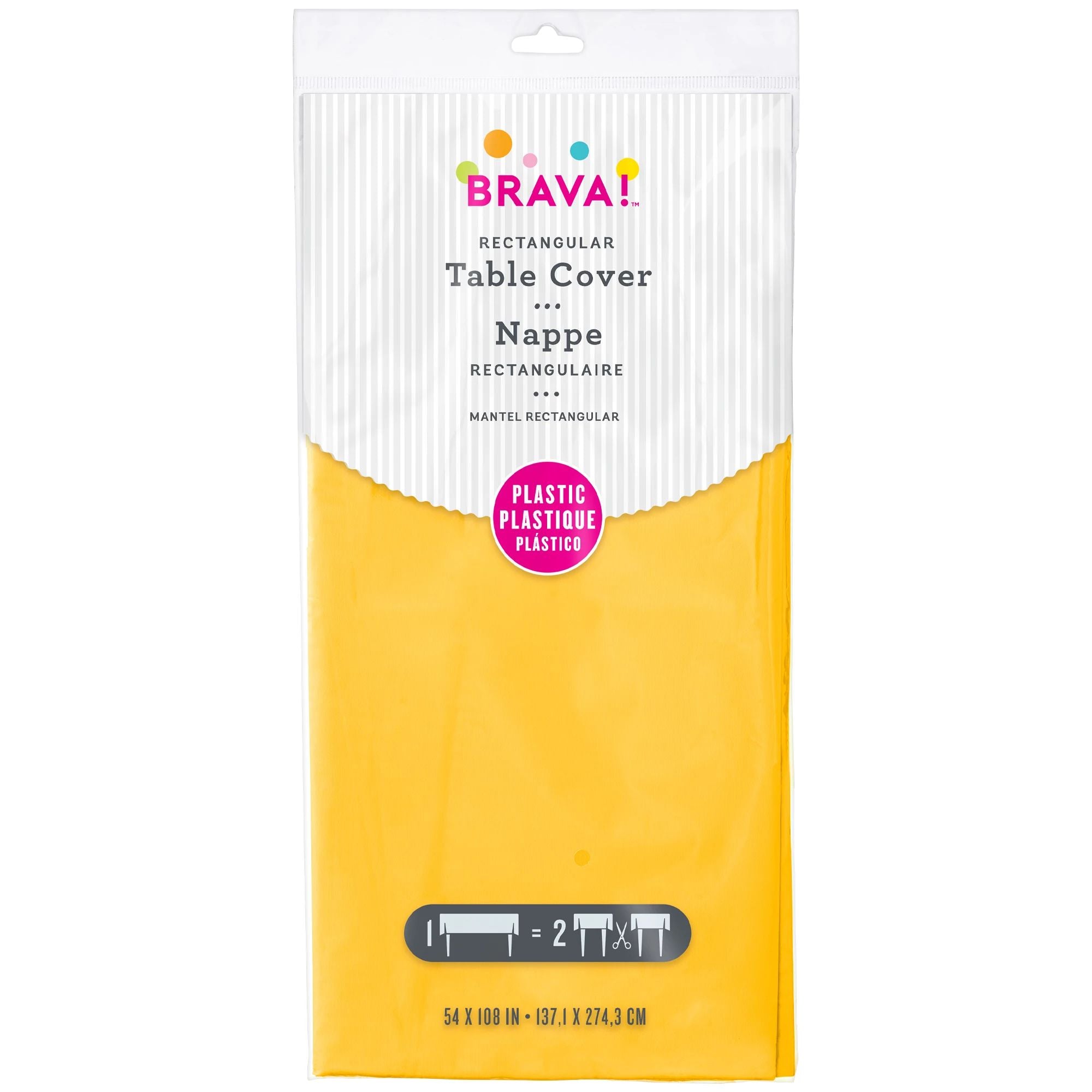 Amscan Plastic Tablecover, Rectangle 54" x 108", Sunshine Yellow - Case of 72